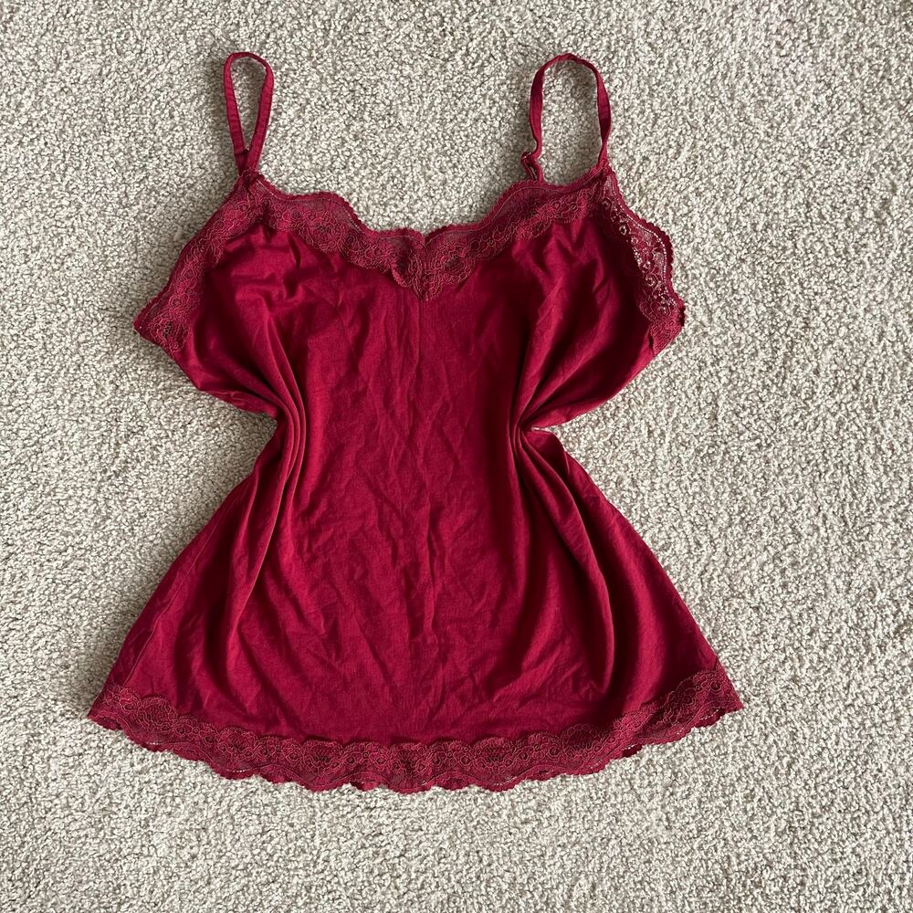 Y2K Red Lace Trim Coquette Cami - Size XL